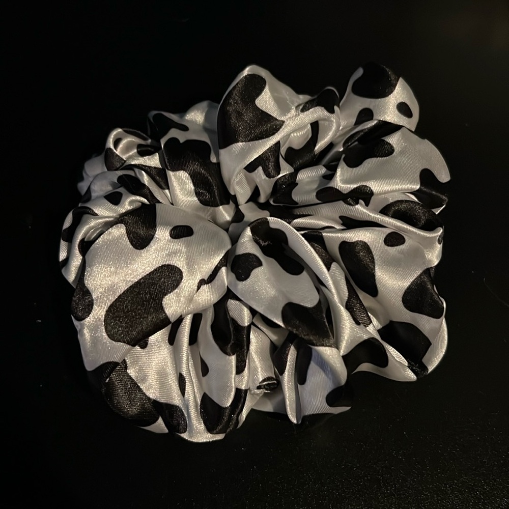 Oversized silk cow print scrunchie
